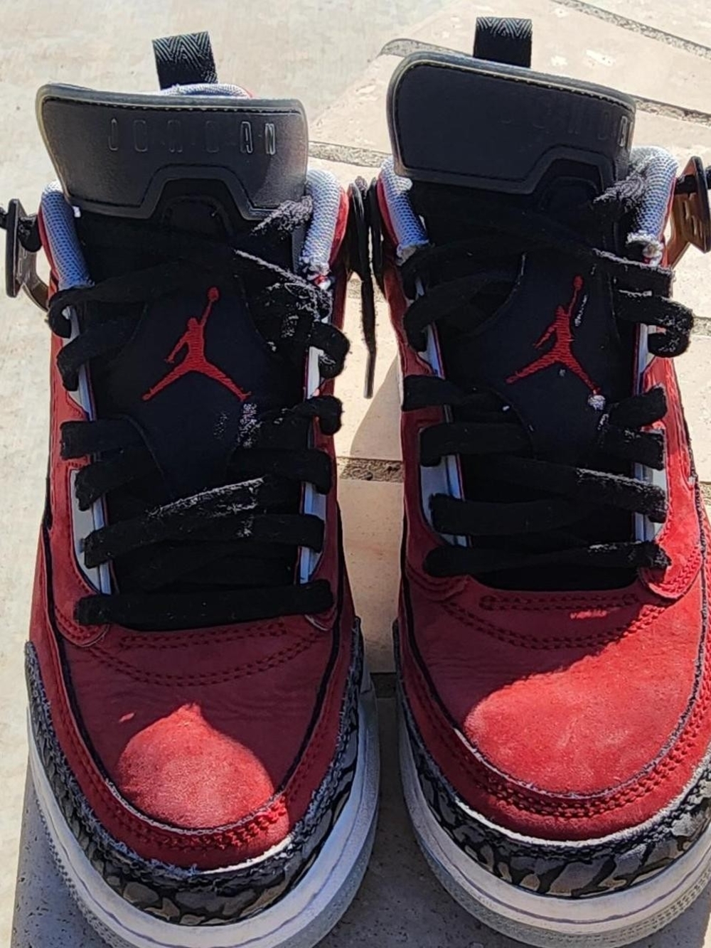 Air Jordan Red & Black Retro 4s Sneakers with Brick Print